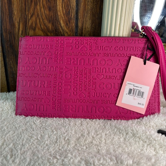 Juicy Couture Wristlet Raspberry Fuchsia Tart & Gold Studs Stamp Cute NWT - Picture 2 of 6